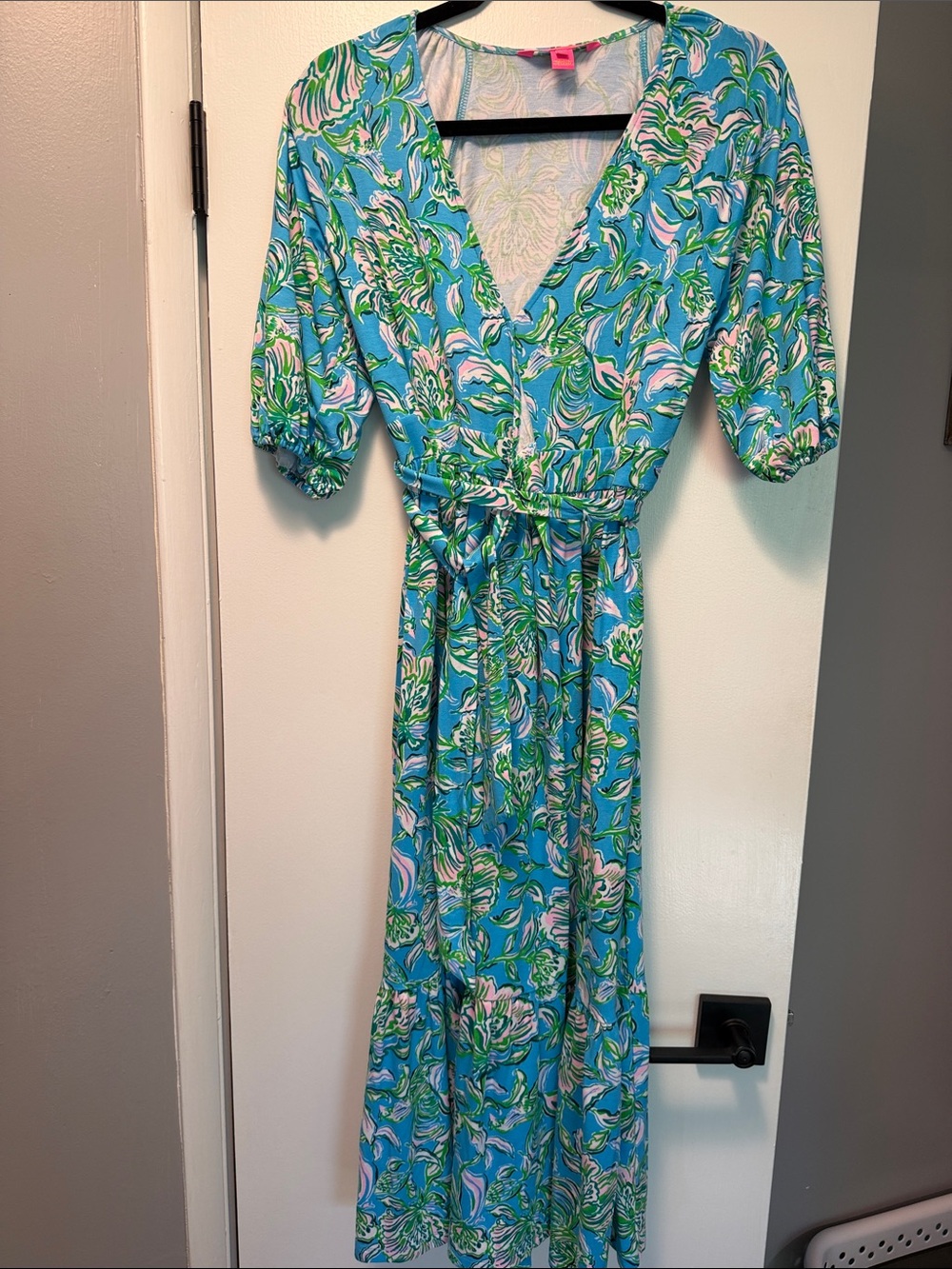 Lilly Pulitzer Blue and Green Floral Maxi Wrap Dress